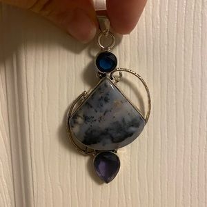 Opal, amethyst and tanzanite pendant. Sterling silver.